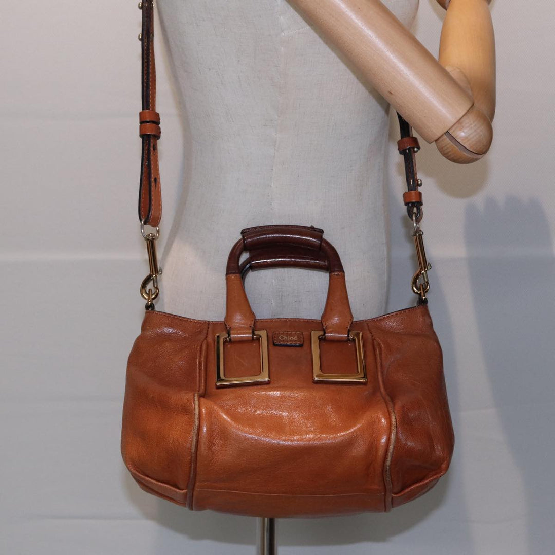 Chloe Etel Hand Bag Leather 2way Brown Gold am6799
