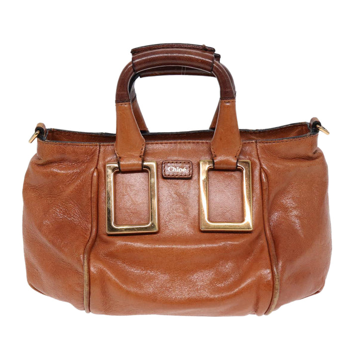 Chloe Etel Hand Bag Leather 2way Brown Gold am6799