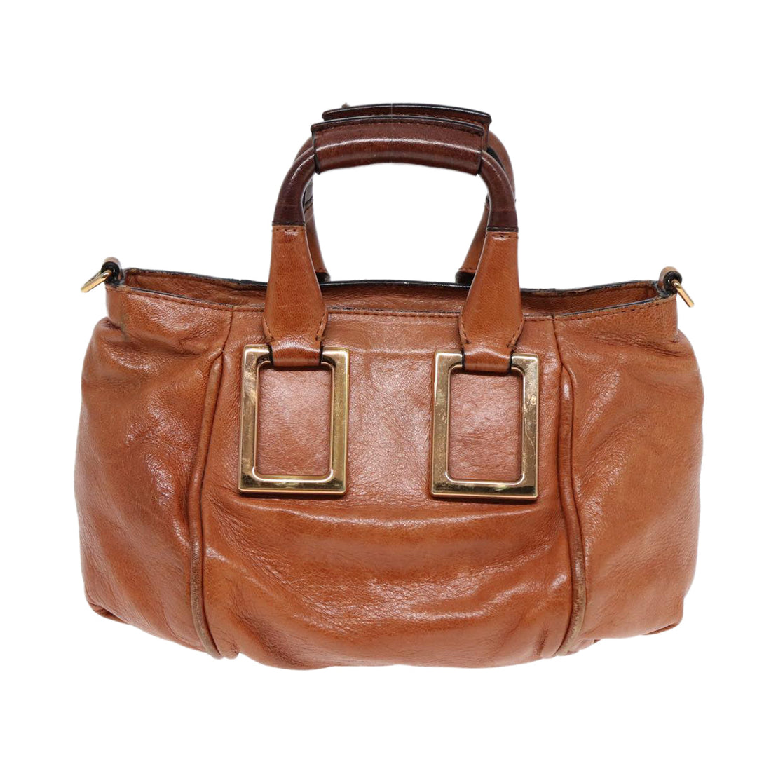 Chloe Etel Hand Bag Leather 2way Brown Gold am6799