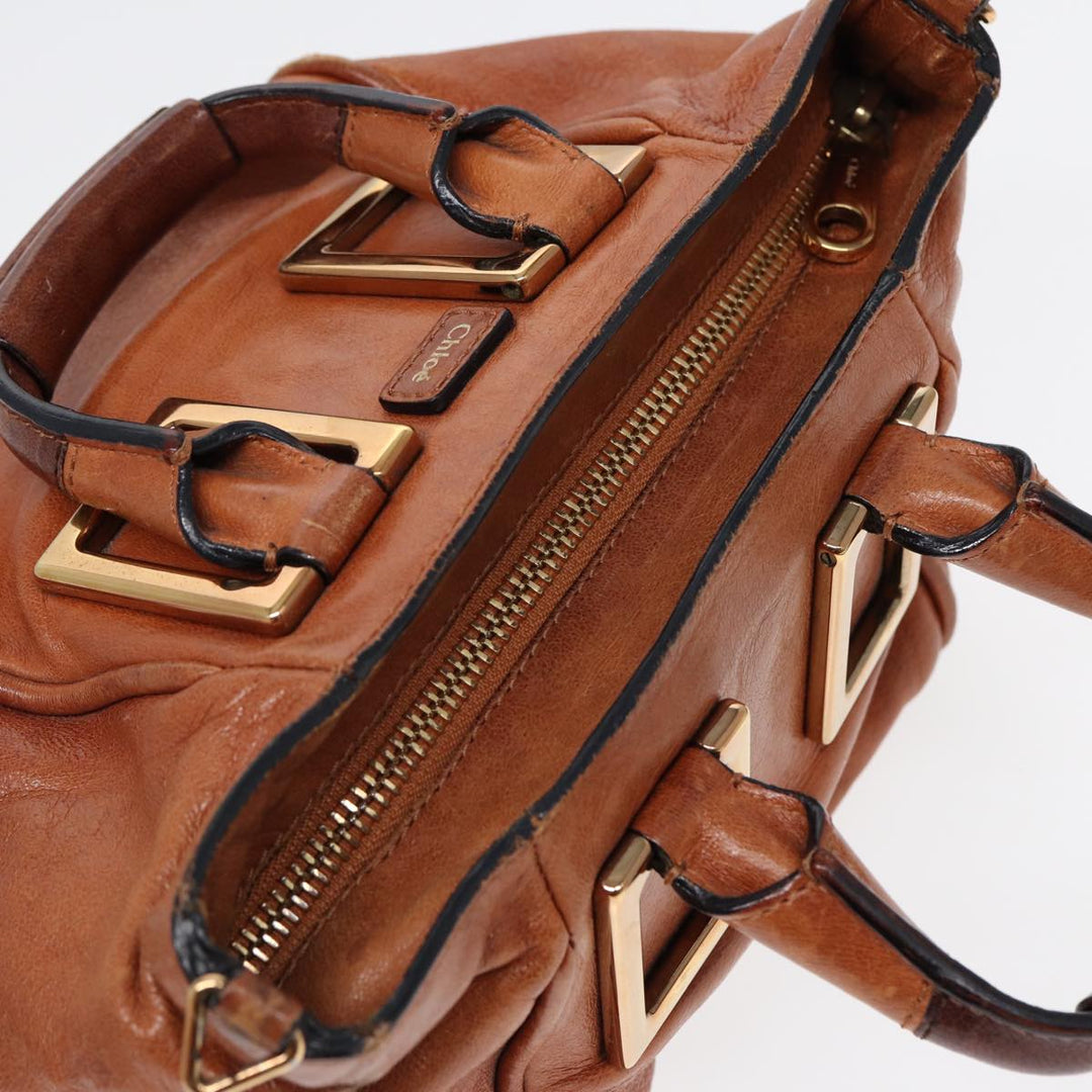 Chloe Etel Hand Bag Leather 2way Brown Gold am6799