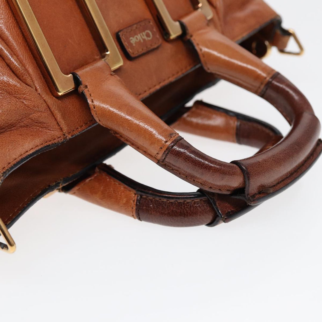 Chloe Etel Hand Bag Leather 2way Brown Gold am6799