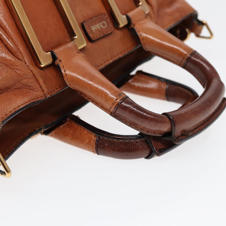 Chloe Etel Hand Bag Leather 2way Brown Gold am6799