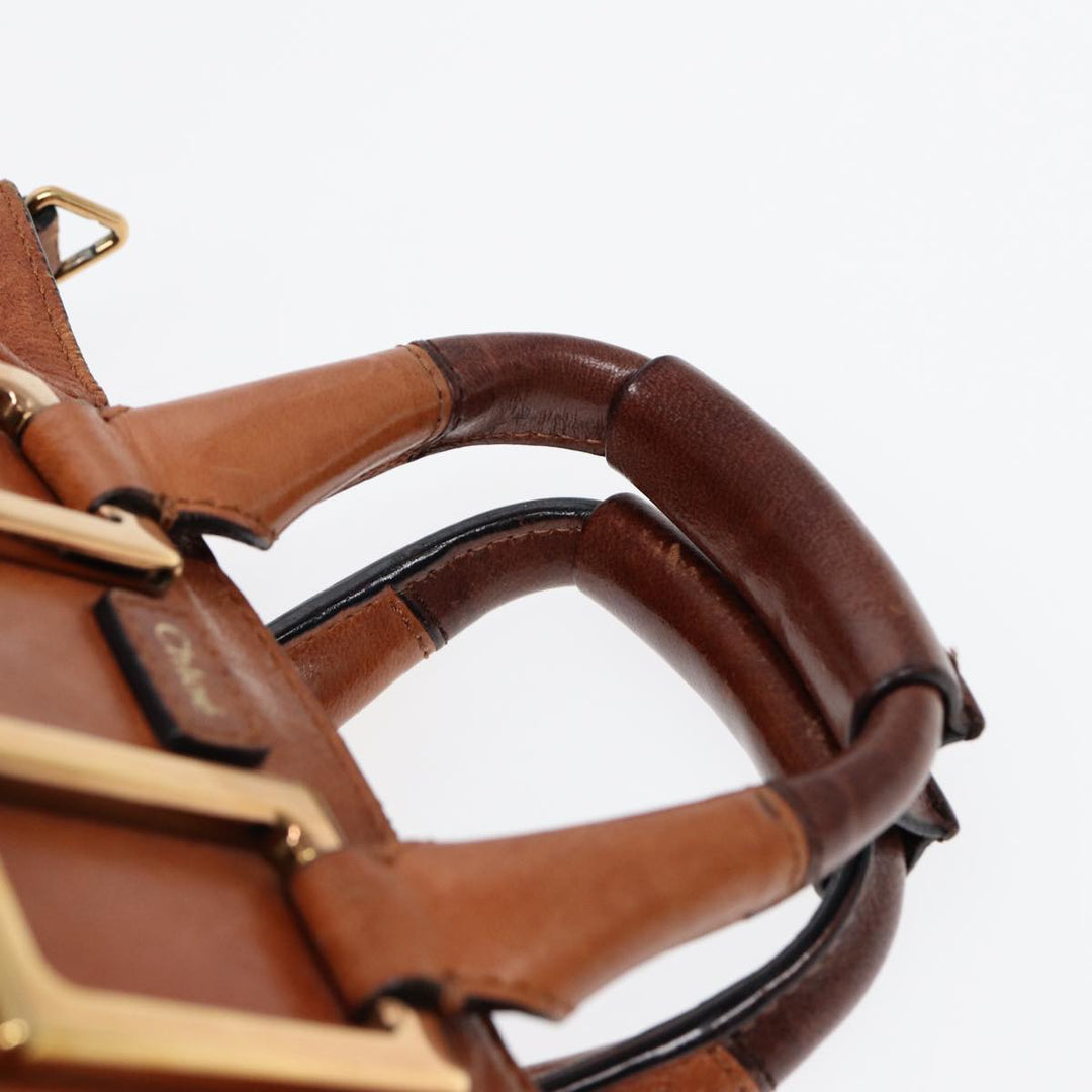 Chloe Etel Hand Bag Leather 2way Brown Gold am6799