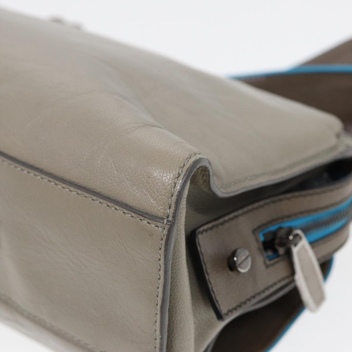 Top Quality Balenciaga Turn Lock Chain Shoulder Bag Leather Beige Gray Silver Auth am6814