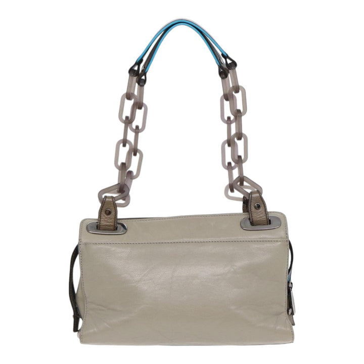 Top Quality Balenciaga Turn Lock Chain Shoulder Bag Leather Beige Gray Silver Auth am6814