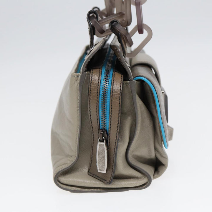 Top Quality Balenciaga Turn Lock Chain Shoulder Bag Leather Beige Gray Silver Auth am6814