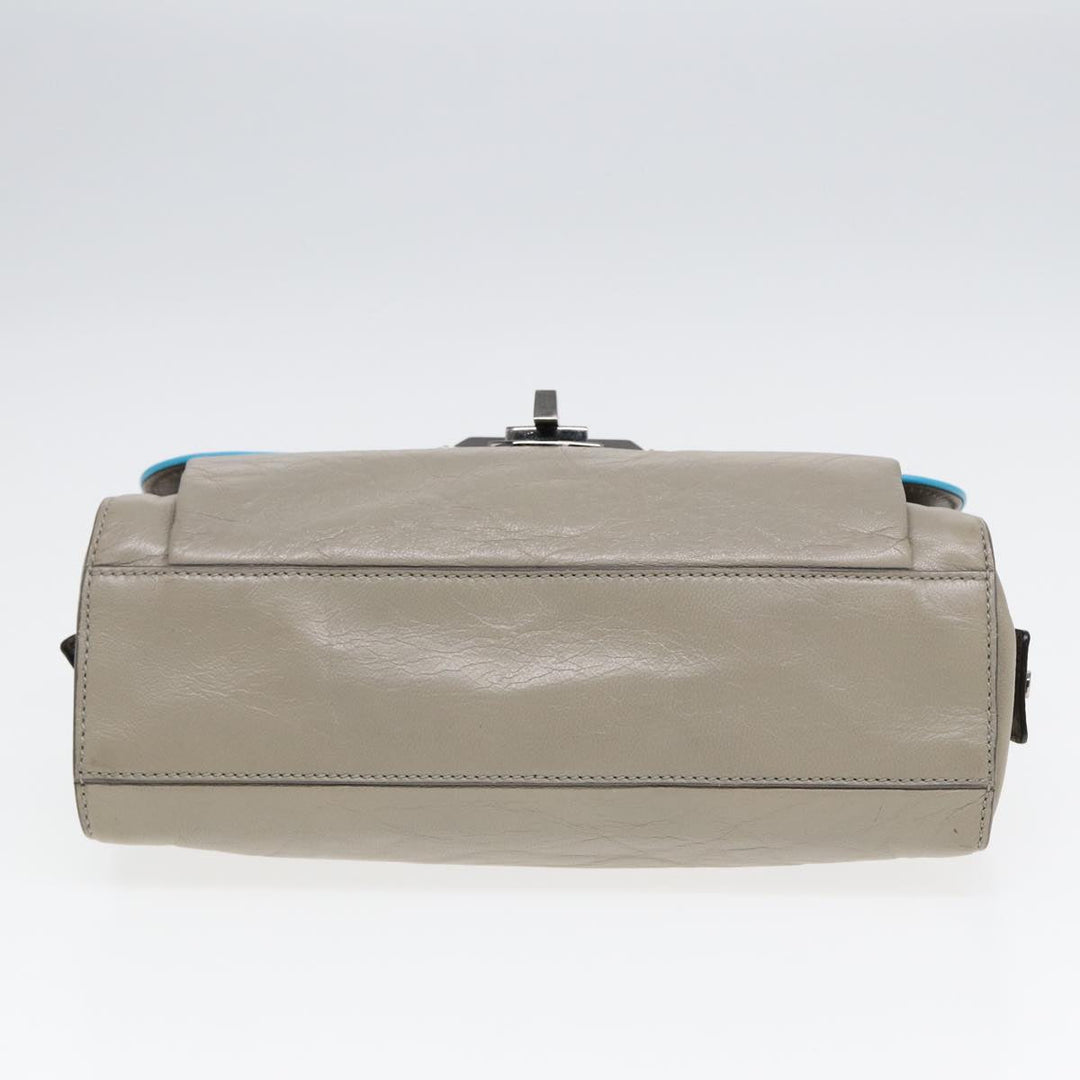 Top Quality Balenciaga Turn Lock Chain Shoulder Bag Leather Beige Gray Silver Auth am6814
