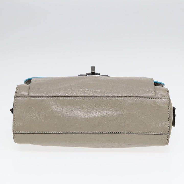 Top Quality Balenciaga Turn Lock Chain Shoulder Bag Leather Beige Gray Silver Auth am6814