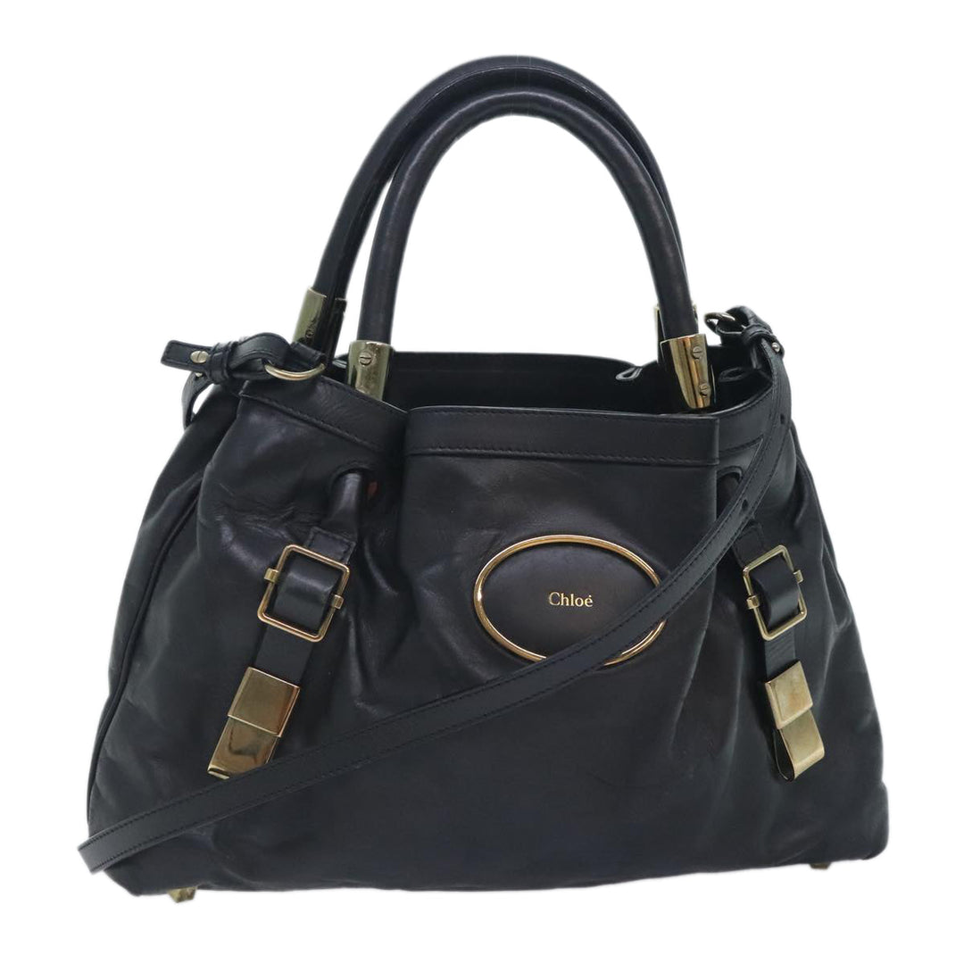 Chloe Victoria Hand Bag Leather 2way Black am6849