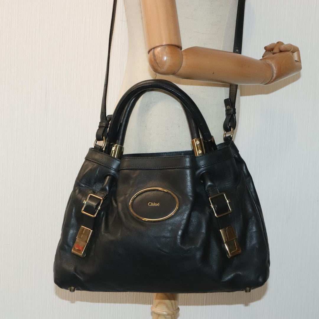 Chloe Victoria Hand Bag Leather 2way Black am6849