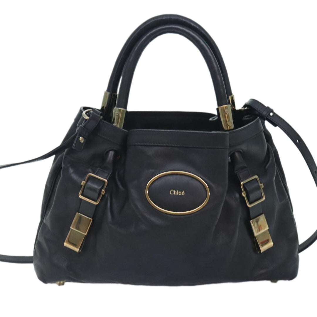 Chloe Victoria Hand Bag Leather 2way Black am6849