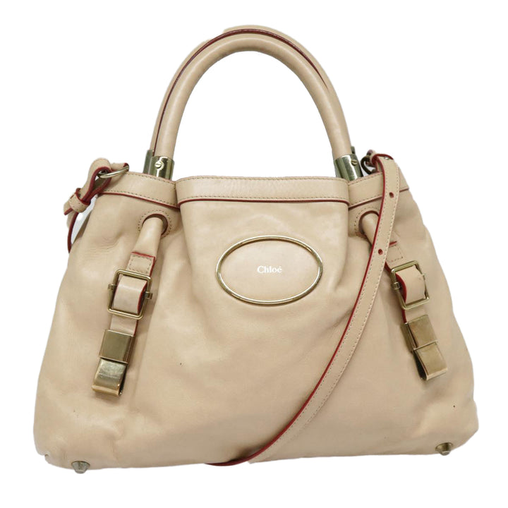 Chloe Victoria Hand Bag Leather 2way Beige am6850