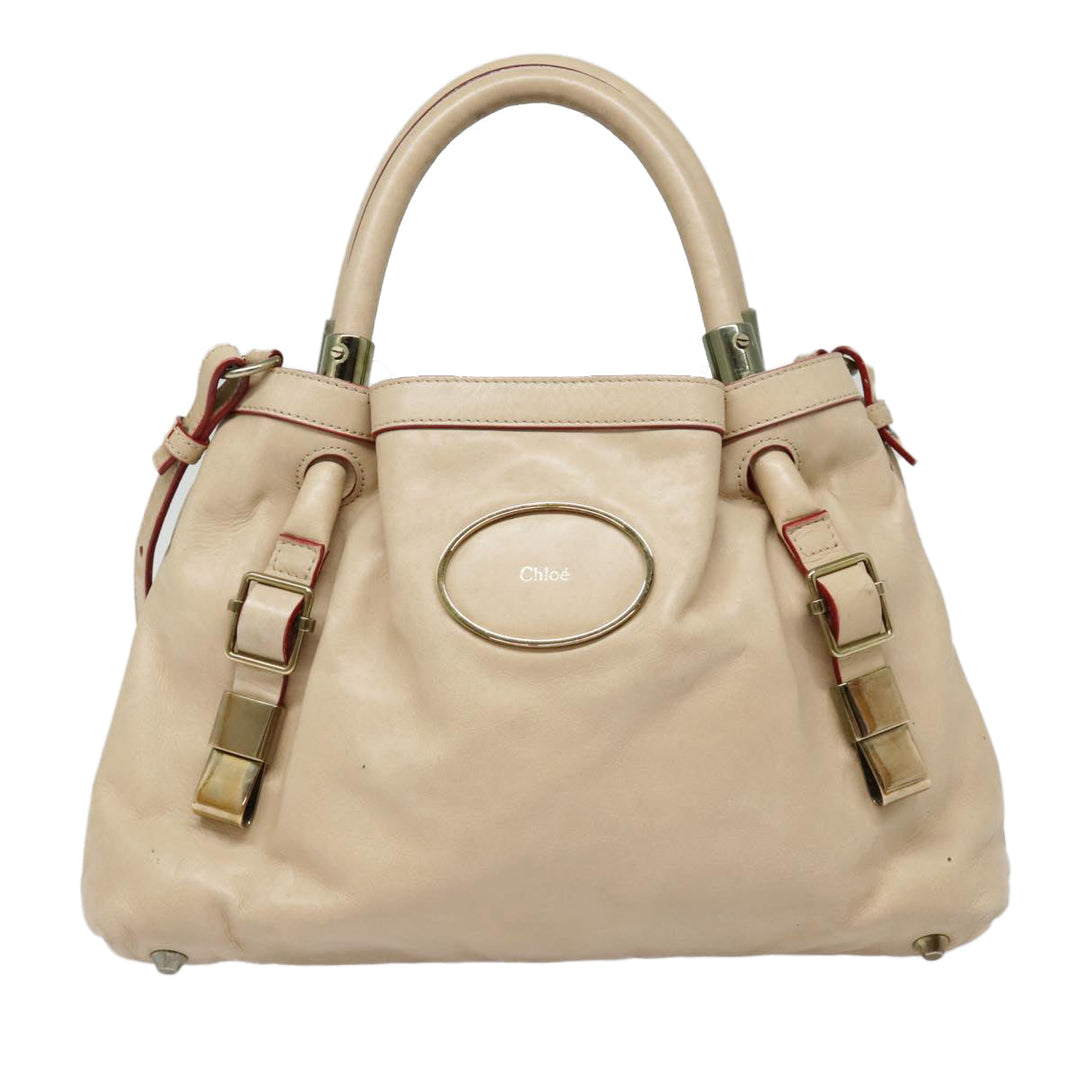 Chloe Victoria Hand Bag Leather 2way Beige am6850