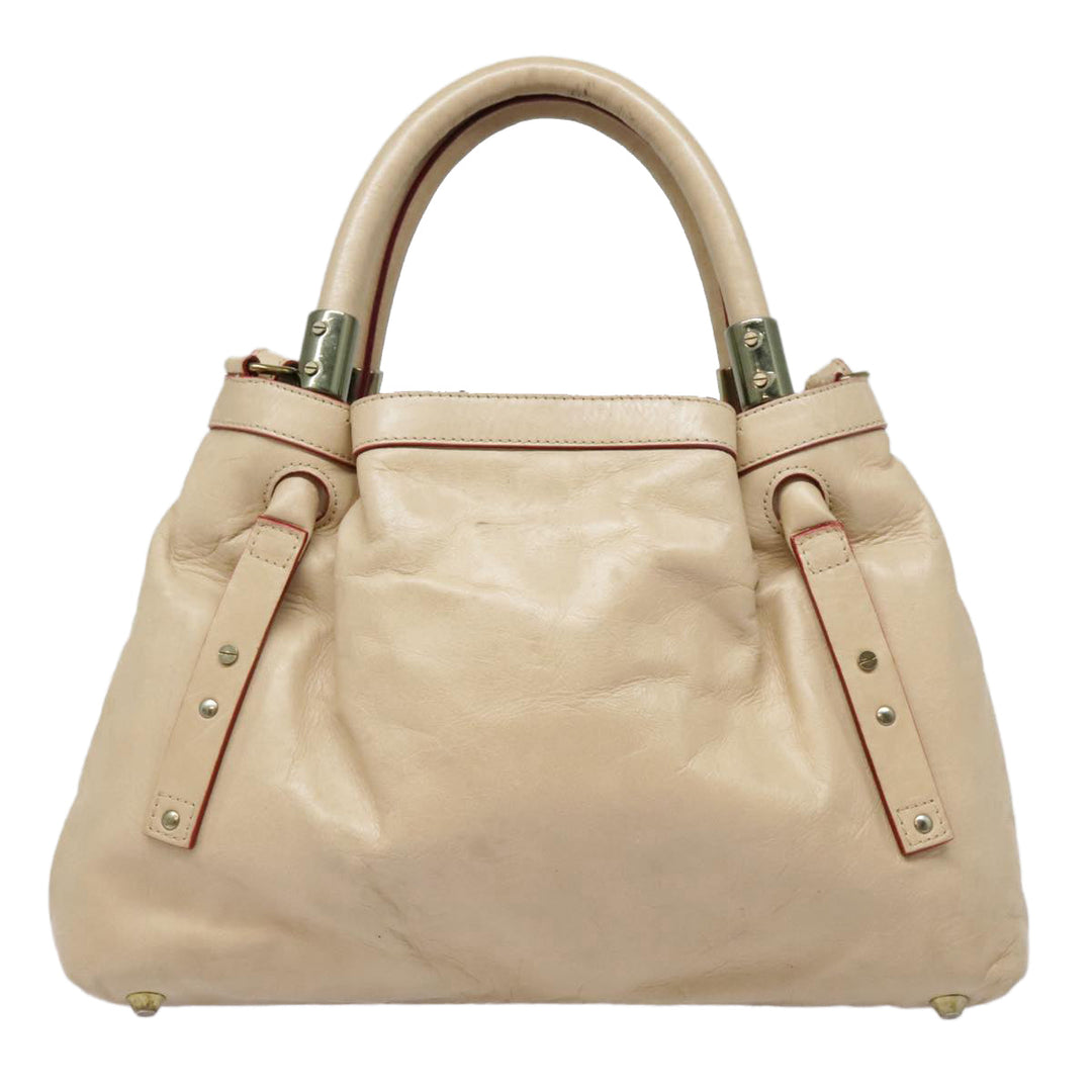 Chloe Victoria Hand Bag Leather 2way Beige am6850