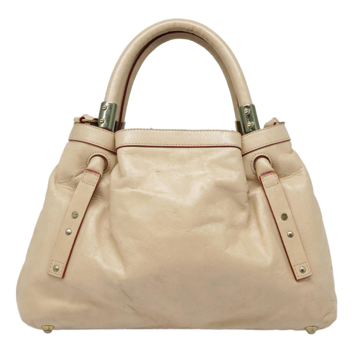 Chloe Victoria Hand Bag Leather 2way Beige am6850