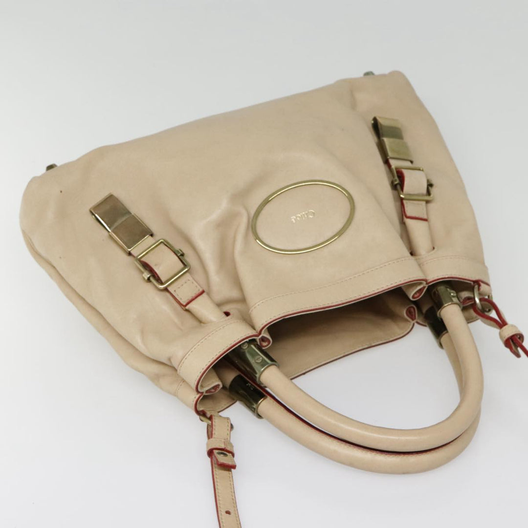 Chloe Victoria Hand Bag Leather 2way Beige am6850