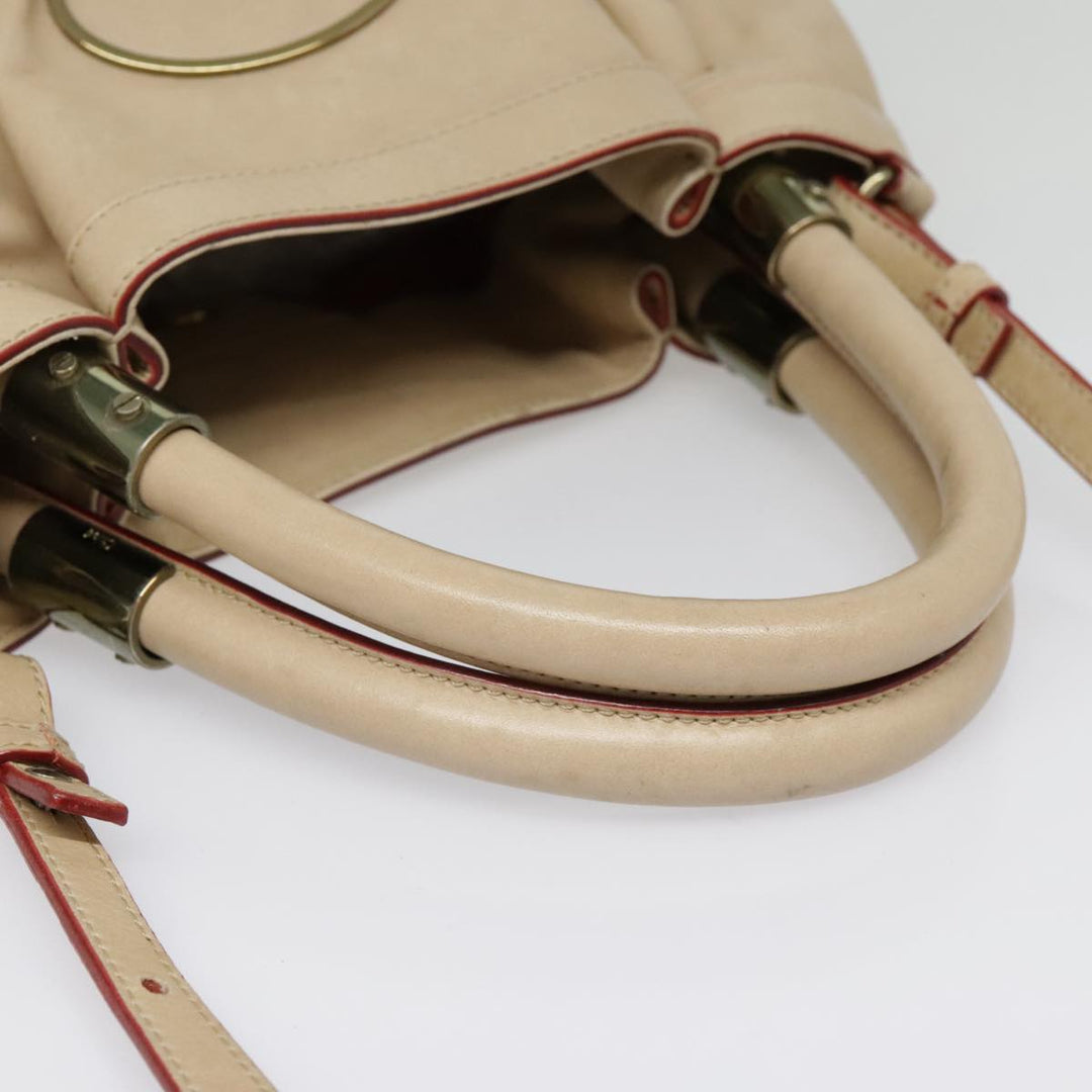 Chloe Victoria Hand Bag Leather 2way Beige am6850
