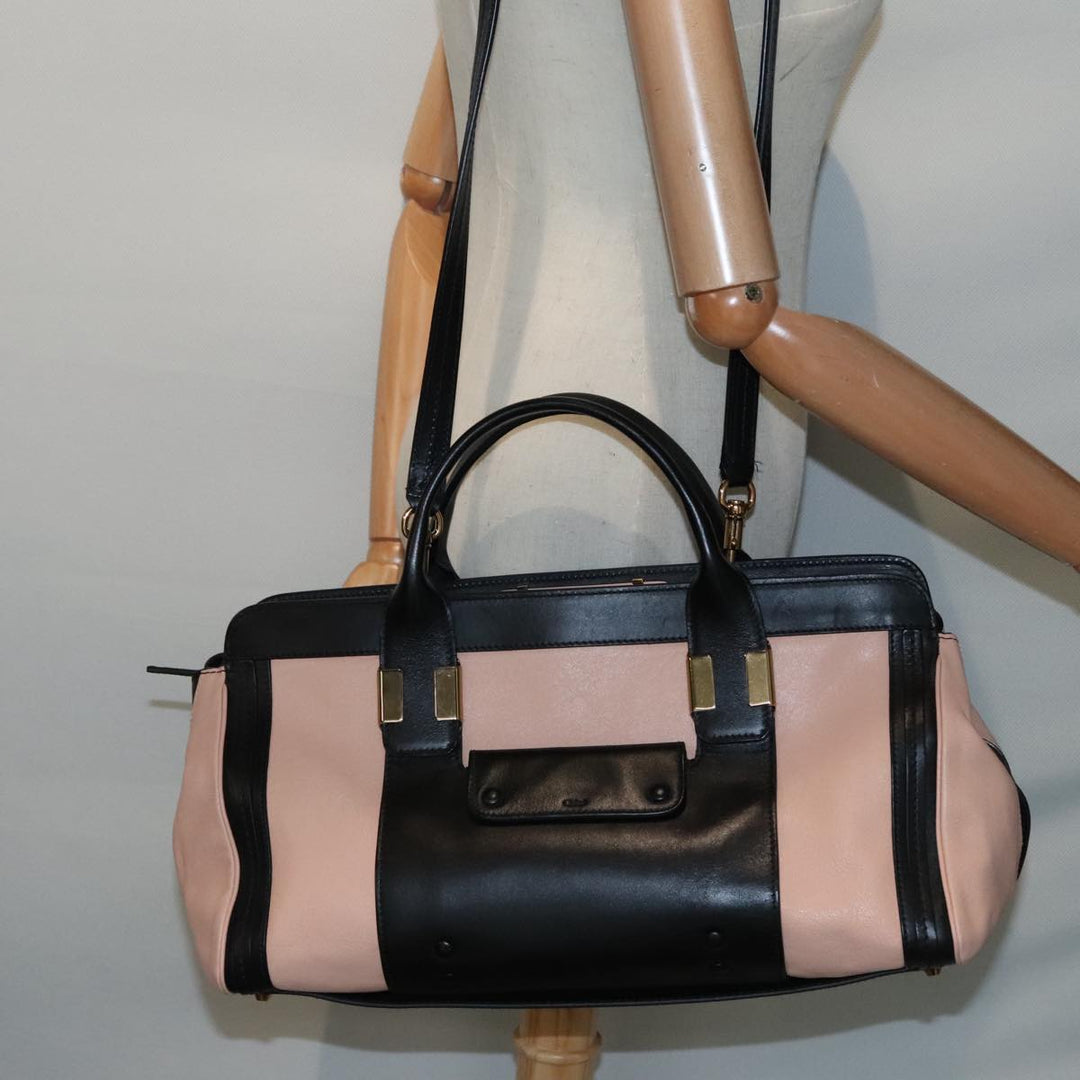 Chloe Alice Hand Bag Leather 2way Black Pink am6912