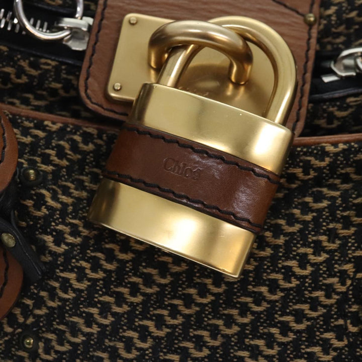 Chloe Paddington Hand Bag Leather Cotton Brown am6914