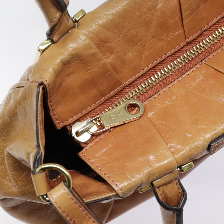 Chloe Etel Shoulder Bag Leather 2way Brown Gold am6916