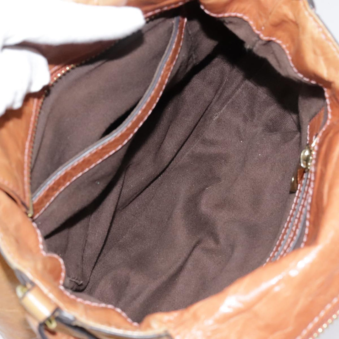 Chloe Etel Shoulder Bag Leather 2way Brown Gold am6916