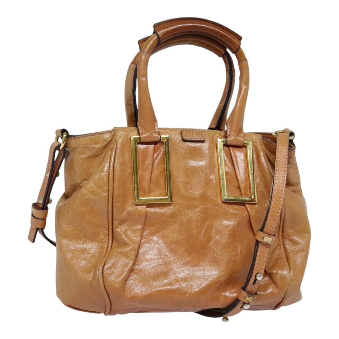 Chloe Etel Shoulder Bag Leather 2way Brown Gold am6916