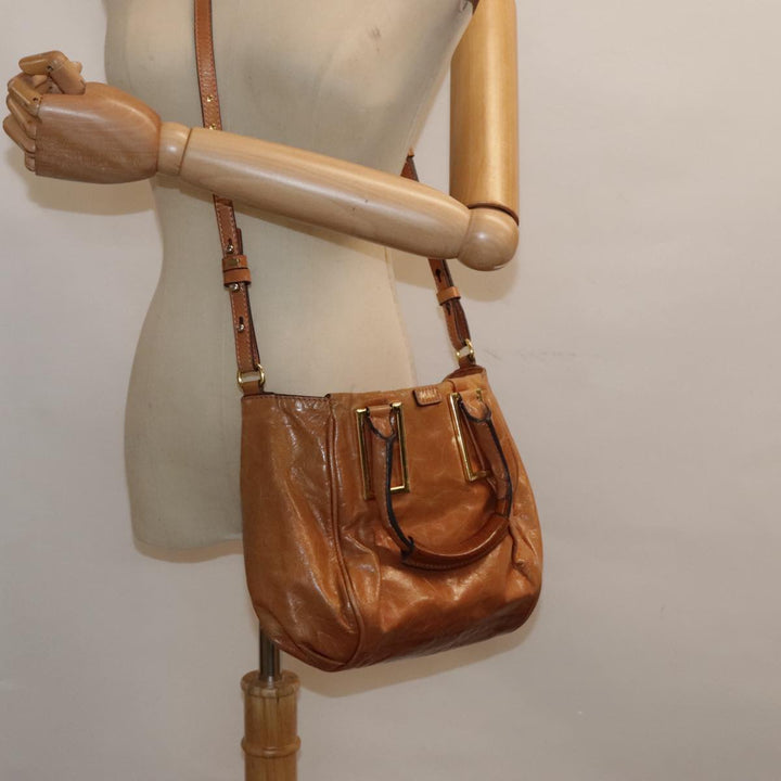 Chloe Etel Shoulder Bag Leather 2way Brown Gold am6916