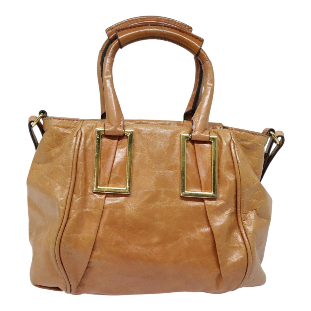 Chloe Etel Shoulder Bag Leather 2way Brown Gold am6916