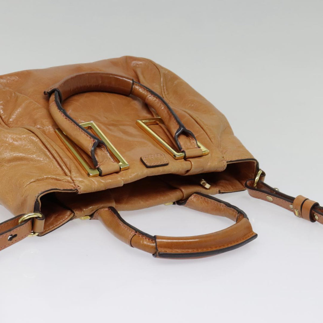 Chloe Etel Shoulder Bag Leather 2way Brown Gold am6916