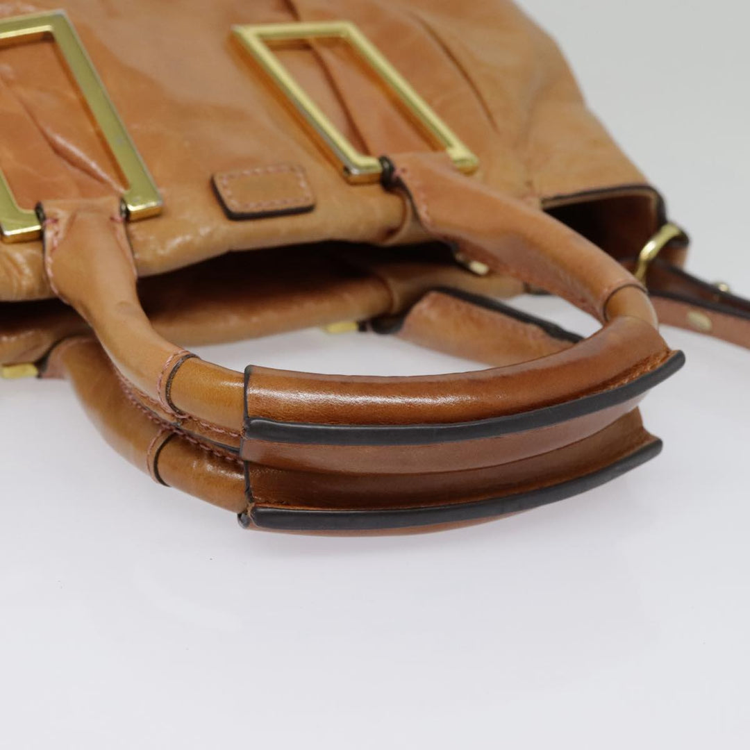 Chloe Etel Shoulder Bag Leather 2way Brown Gold am6916