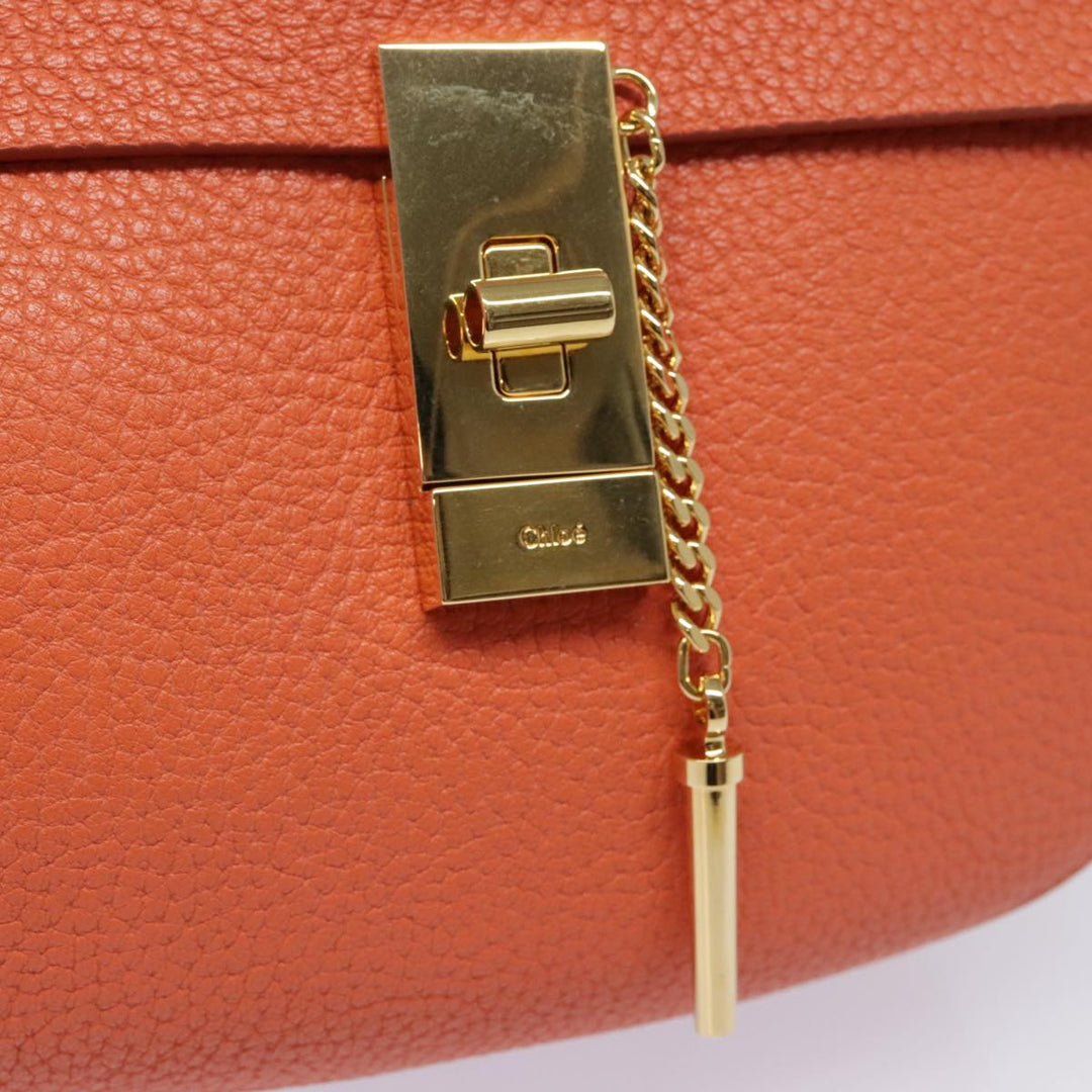 Chloe Chain Drew Shoulder Bag Leather Orange Gold am6946A