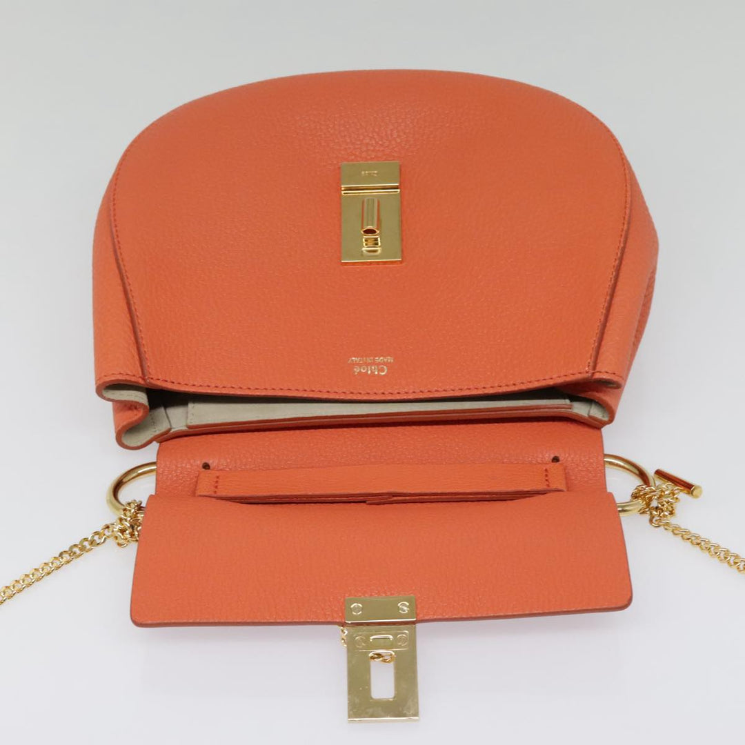 Chloe Chain Drew Shoulder Bag Leather Orange Gold am6946A