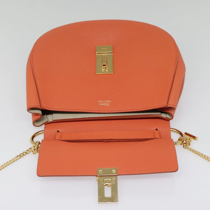 Chloe Chain Drew Shoulder Bag Leather Orange Gold am6946A
