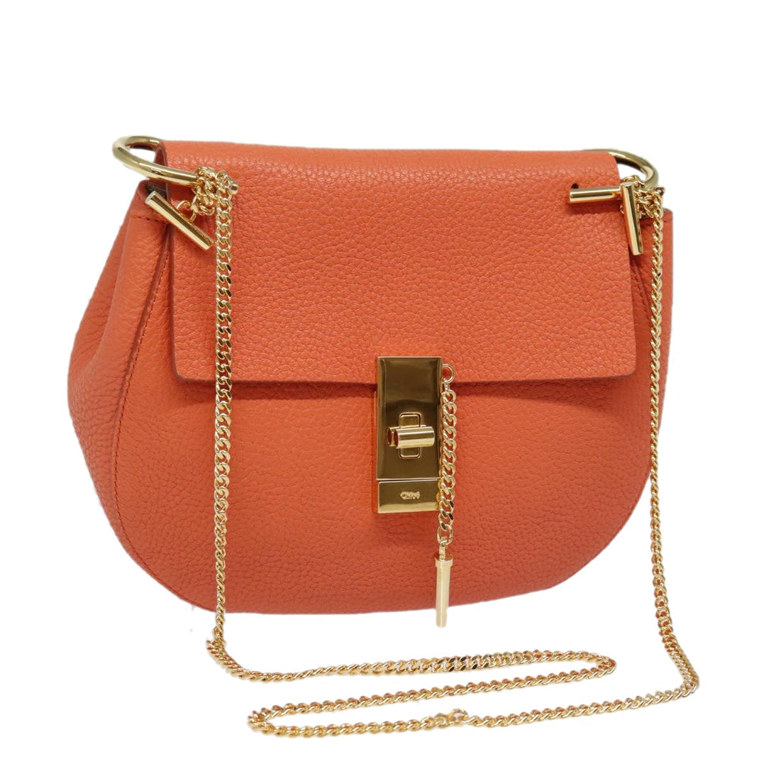 Chloe Chain Drew Shoulder Bag Leather Orange Gold am6946A