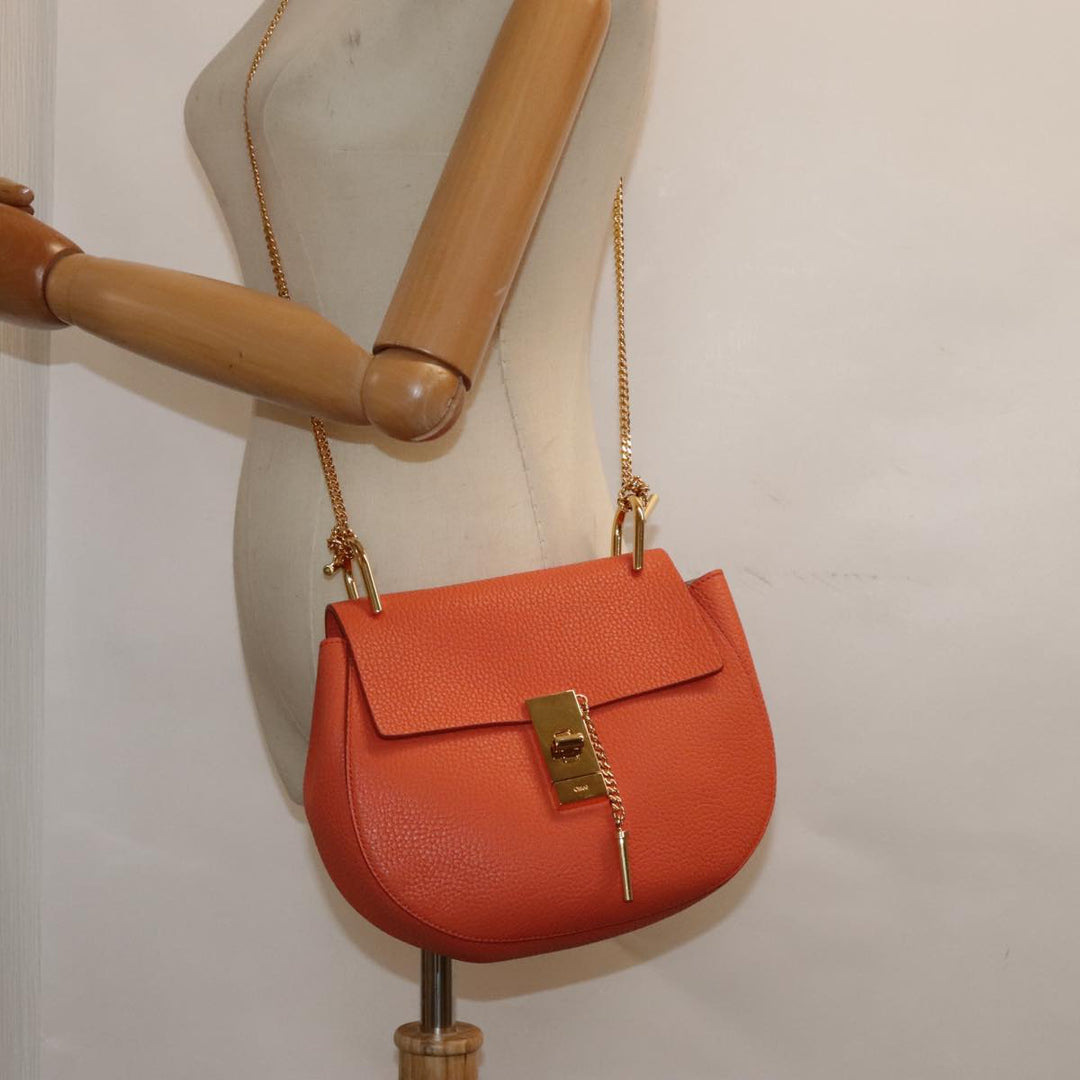 Chloe Chain Drew Shoulder Bag Leather Orange Gold am6946A