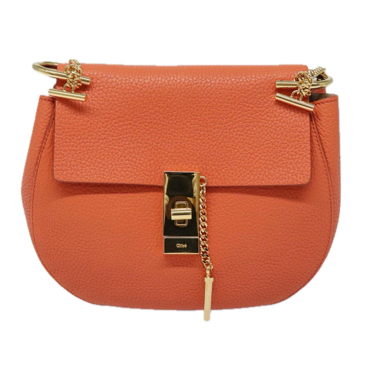 Chloe Chain Drew Shoulder Bag Leather Orange Gold am6946A