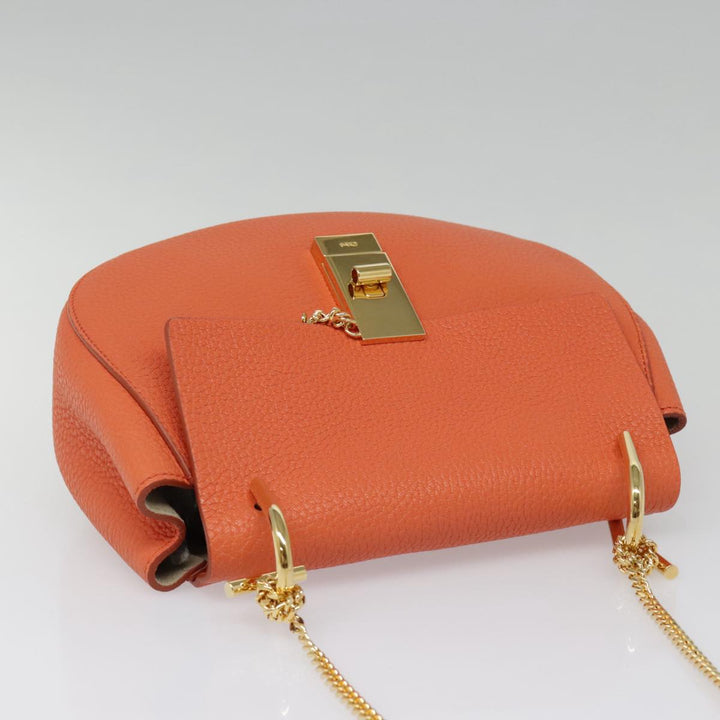 Chloe Chain Drew Shoulder Bag Leather Orange Gold am6946A