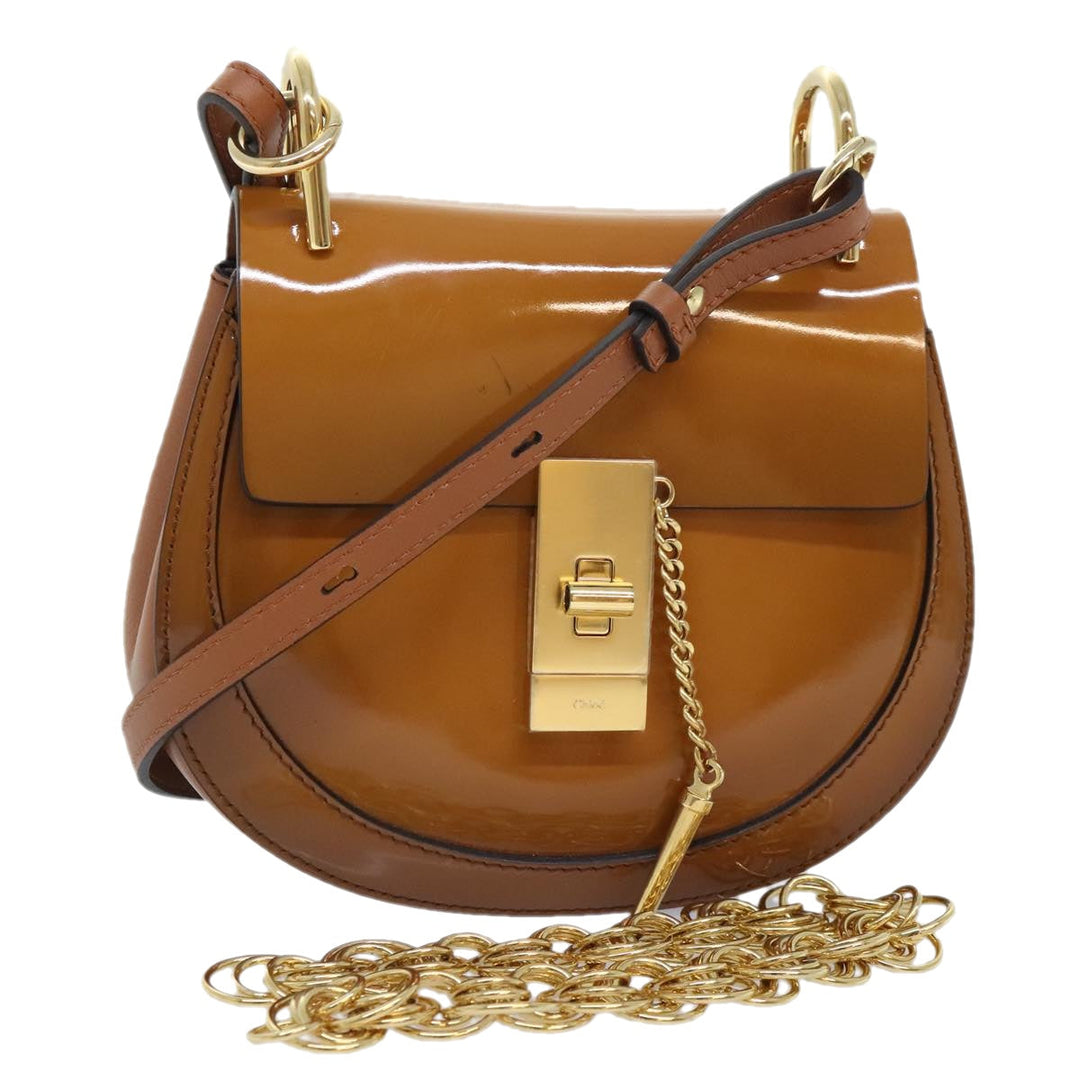 Chloe Drew Hand Bag Enamel 2way Brown Gold am6981