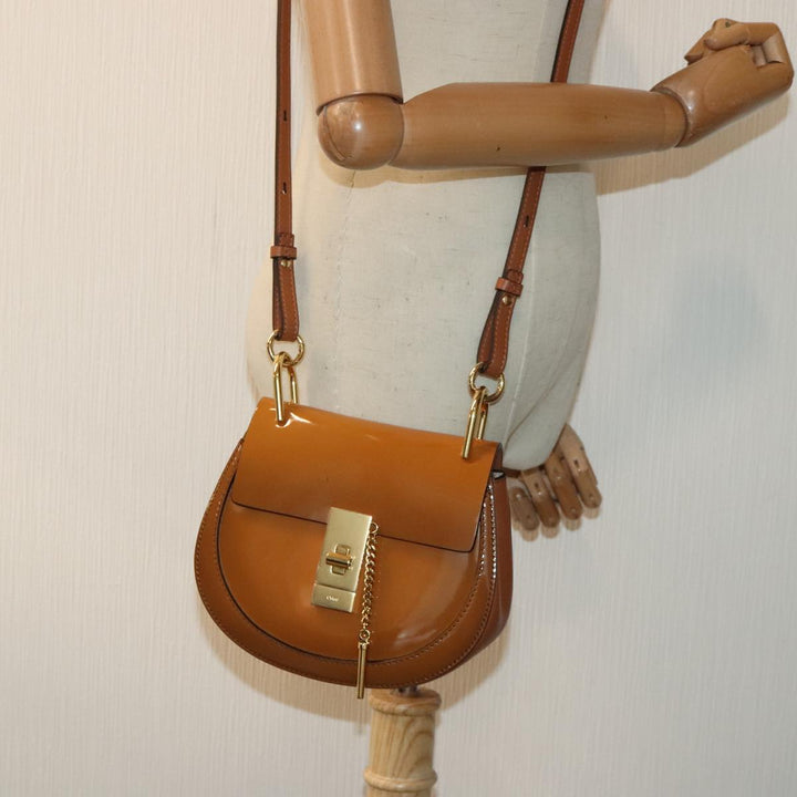 Chloe Drew Hand Bag Enamel 2way Brown Gold am6981