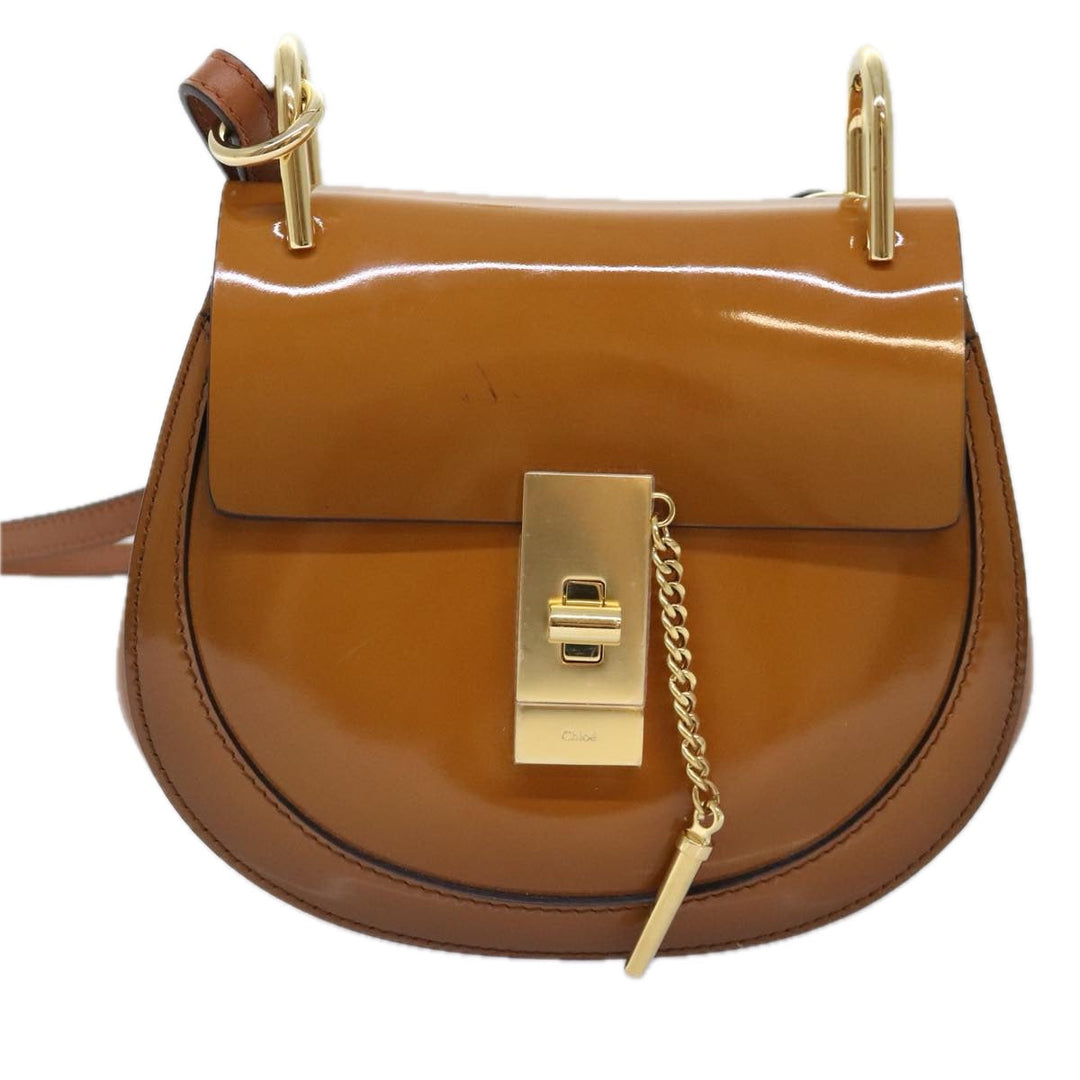 Chloe Drew Hand Bag Enamel 2way Brown Gold am6981