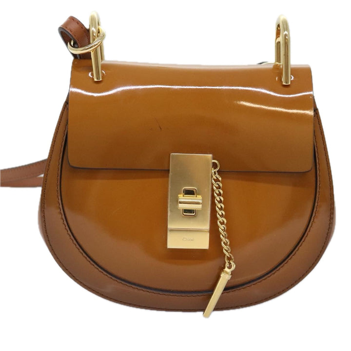 Chloe Drew Hand Bag Enamel 2way Brown Gold am6981