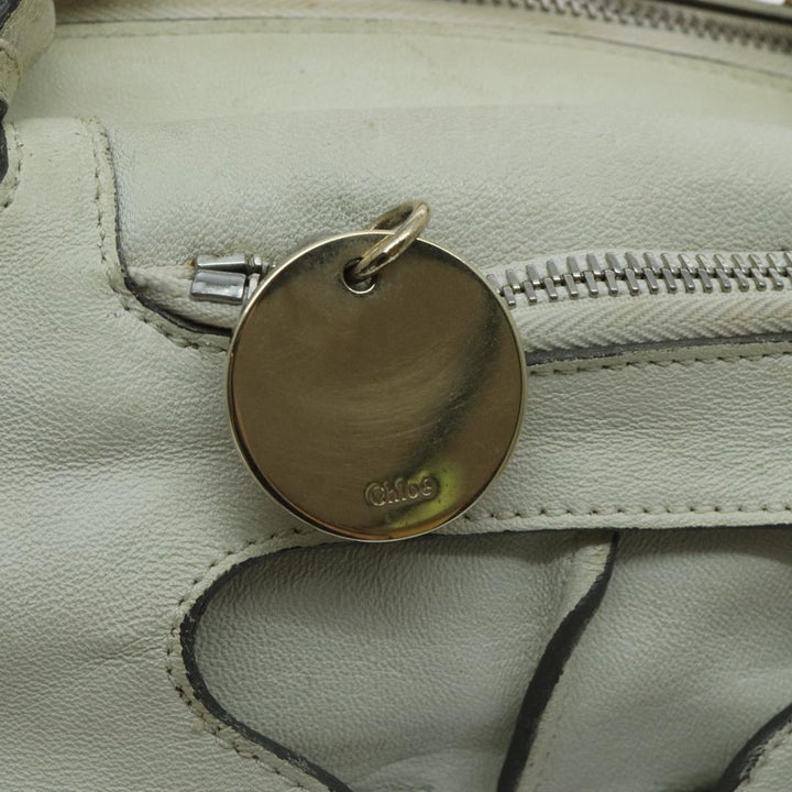 Chloe Hand Bag Leather 2way White Gold am7014