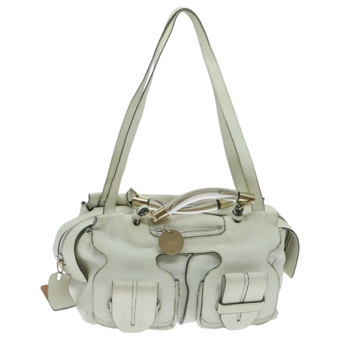 Chloe Hand Bag Leather 2way White Gold am7014