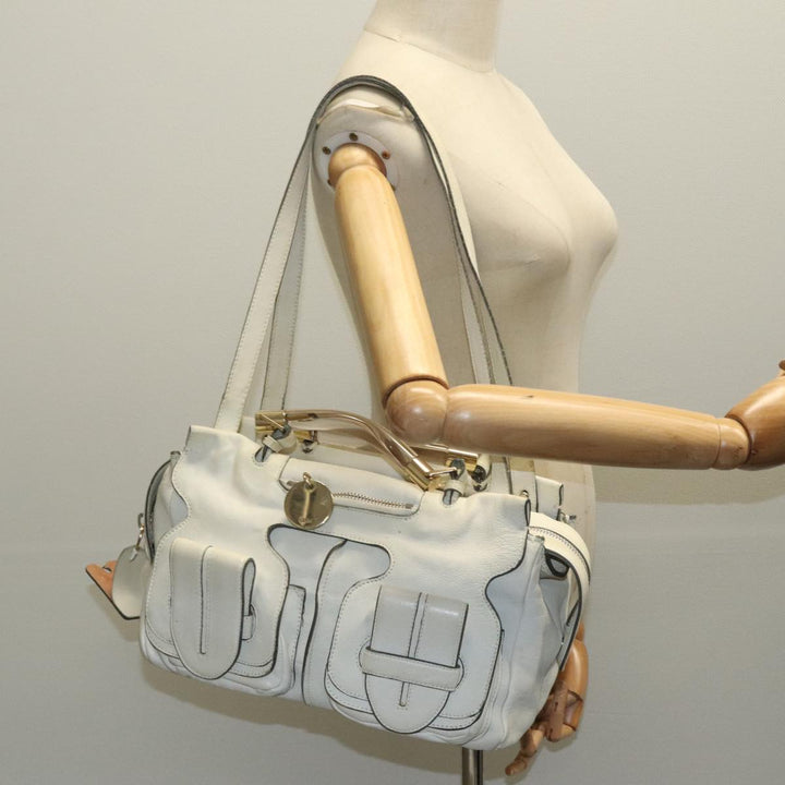 Chloe Hand Bag Leather 2way White Gold am7014