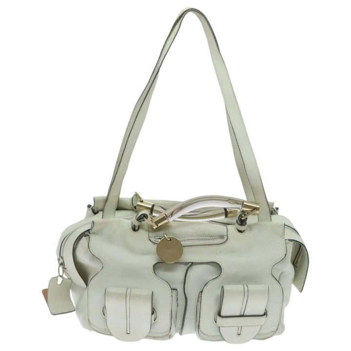 Chloe Hand Bag Leather 2way White Gold am7014