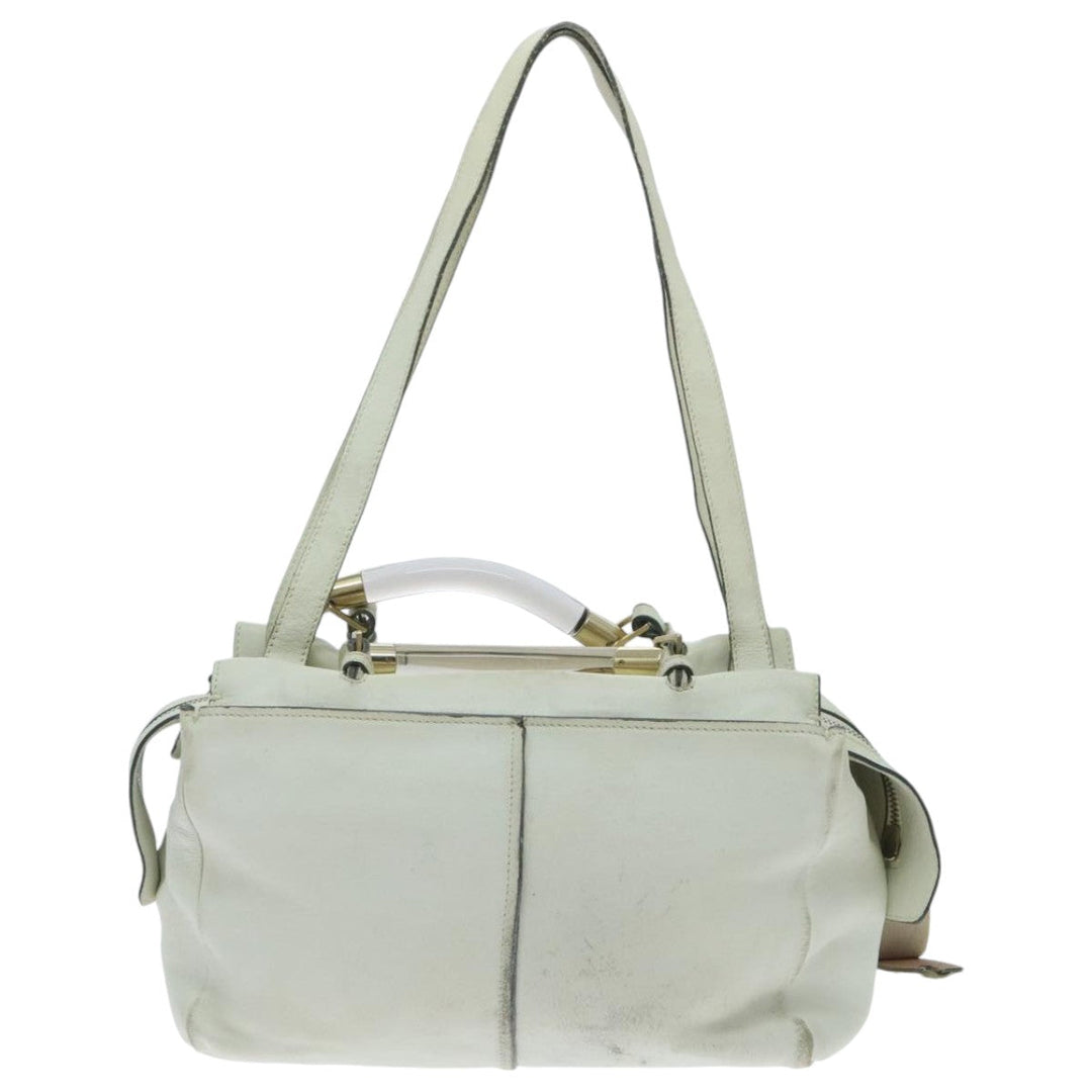 Chloe Hand Bag Leather 2way White Gold am7014