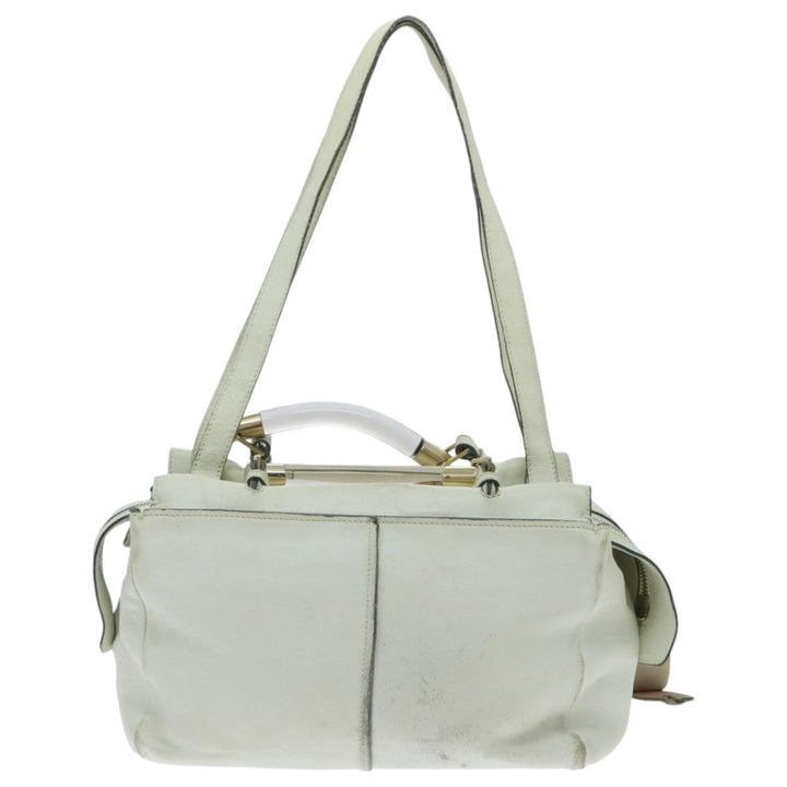 Chloe Hand Bag Leather 2way White Gold am7014