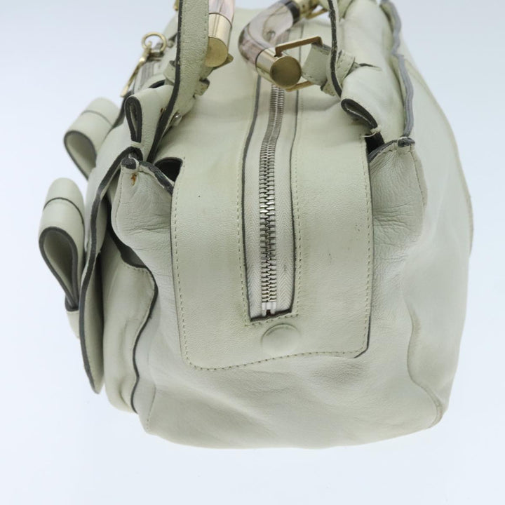 Chloe Hand Bag Leather 2way White Gold am7014