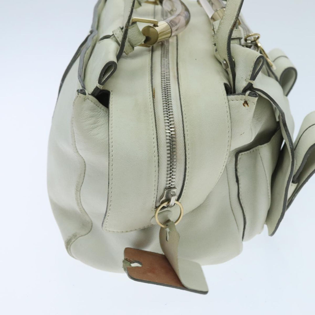 Chloe Hand Bag Leather 2way White Gold am7014