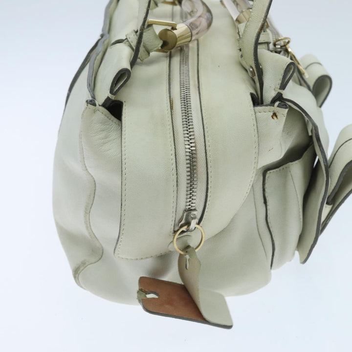 Chloe Hand Bag Leather 2way White Gold am7014